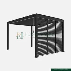 Luxe Aluminium Outdoor Pergola Gazebo – 3×3m with Integrated LED Lighting – Matte Grey with One-Side Louver Panel, Open Sides