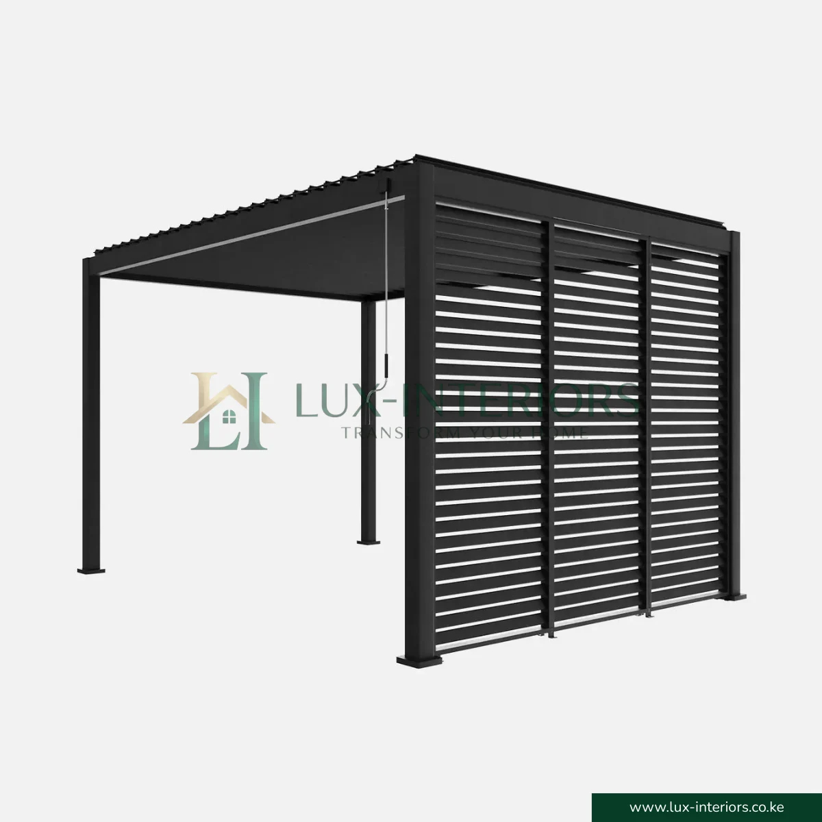 Luxe Aluminium Outdoor Pergola Gazebo – 3×3m with Integrated LED Lighting – Matte Grey with One-Side Louver Panel, Open Sides - Image 3