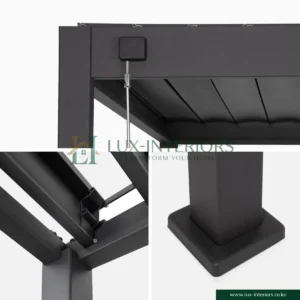 Luxe Aluminium Outdoor Pergola Gazebo – 3×3m with Integrated LED Lighting – Matte Grey with One-Side Louver Panel, Open Sides