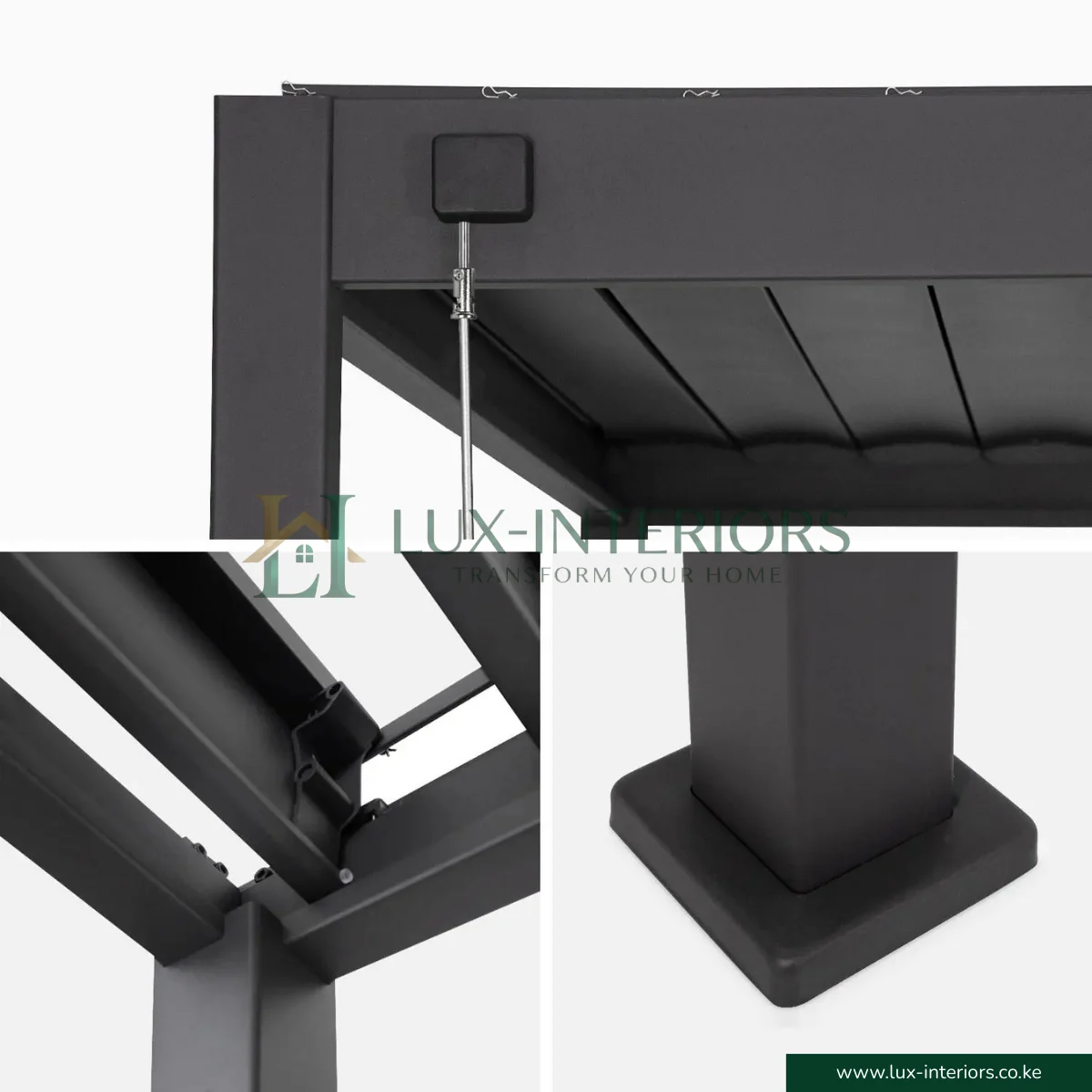 Luxe Aluminium Outdoor Pergola Gazebo – 3×3m with Integrated LED Lighting – Matte Grey with One-Side Louver Panel, Open Sides - Image 4