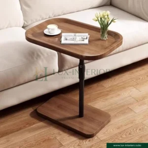 Adjustable Couch Side Table – Sturdy C-Shaped Design for Laptop & Snacks – Black Walnut Concave