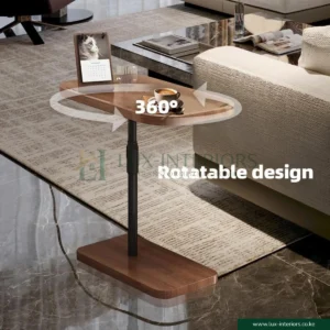 Adjustable Couch Side Table – Sturdy C-Shaped Design for Laptop & Snacks – Black Walnut Concave