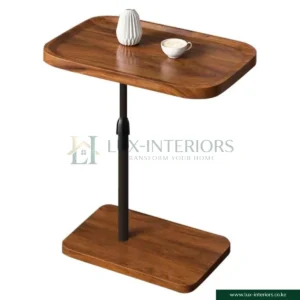 Adjustable Couch Side Table – Sturdy C-Shaped Design for Laptop & Snacks – Black Walnut Concave