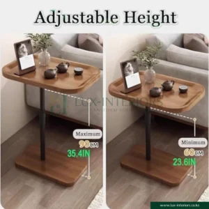 Adjustable Couch Side Table – Sturdy C-Shaped Design for Laptop & Snacks – Black Walnut Concave