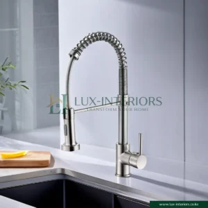 Brimix 6243L Kitchen Sink Mixer Tap – 360° Swivel Pull-Out Spray for Flexible Use – Brushed Nickel Spring