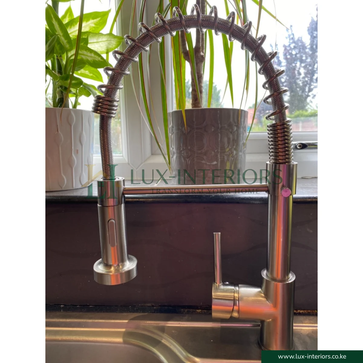 Brimix 6243L Kitchen Sink Mixer Tap – 360° Swivel Pull-Out Spray for Flexible Use – Brushed Nickel Spring - Image 3