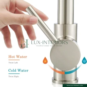 Brimix 6243L Kitchen Sink Mixer Tap – 360° Swivel Pull-Out Spray for Flexible Use – Brushed Nickel Spring