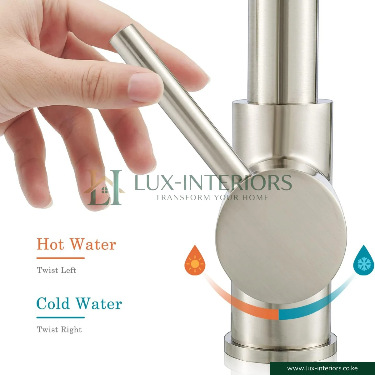 Brimix 6243L Kitchen Sink Mixer Tap – 360° Swivel Pull-Out Spray for Flexible Use – Brushed Nickel Spring - Image 6