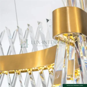 Luxury LED Chandelier – Gold Circular Frame with K9 Crystal Rods – Modern Crystal Finish