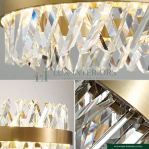 Luxury LED Chandelier – Gold Circular Frame with K9 Crystal Rods – Modern Crystal Finish