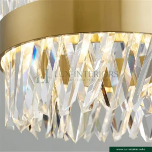 Luxury LED Chandelier – Gold Circular Frame with K9 Crystal Rods – Modern Crystal Finish