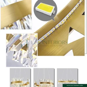 Luxury LED Chandelier – Gold Circular Frame with K9 Crystal Rods – Modern Crystal Finish