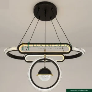 Modern LED Chandelier Light – Circular Frame with Elegant Crystal Details – Black