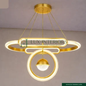 Modern LED Chandelier Light – Circular Frame with Elegant Crystal Details – Gold