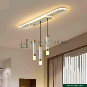 Modern LED Pendant Light – Linear Mount with 3 Cylinder Spotlights – Pearl White Finish