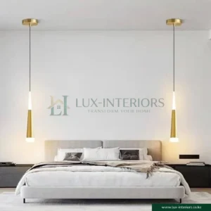 Modern LED Pendant Light – Minimalist Long Linear Chandelier – Matt Gold Finish