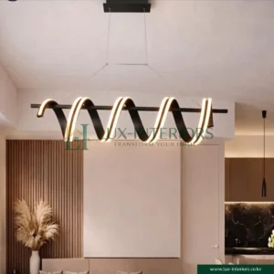 Modern LED Pendant Light – Sculpted Wave Spiral Design for Dining & Living Spaces – Matte Black