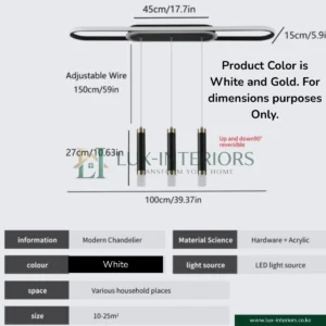 Modern LED Pendant Light – Linear Mount with 3 Cylinder Spotlights – Pearl White Finish