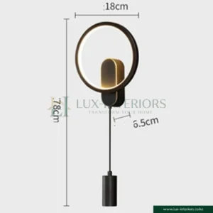 Modern LED Wall Lamp – Ring Light with Cylinder Downlight – Black Minimalist Finish