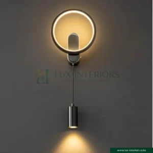 Modern LED Wall Lamp – Ring Light with Cylinder Downlight – Black Minimalist Finish