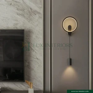 Modern LED Wall Lamp – Ring Light with Cylinder Downlight – Black Minimalist Finish