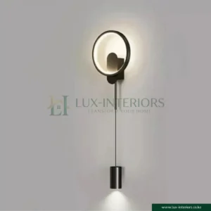 Modern LED Wall Lamp – Ring Light with Cylinder Downlight – Black Minimalist Finish