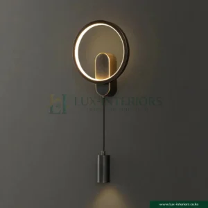 Modern LED Wall Lamp – Ring Light with Cylinder Downlight – Black Minimalist Finish