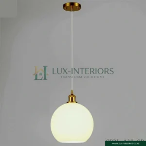 Modern Pendant Lamp – Spherical Frosted Glass Shade with Iron Frame – Gold