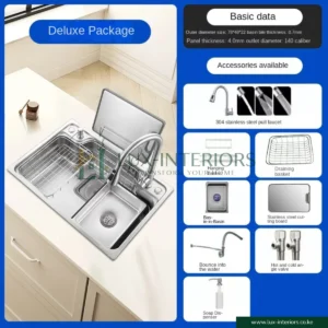 Premium Kitchen Sink Set – Large Single Bowl Handmade SUS304 Stainless Steel – Japanese Style