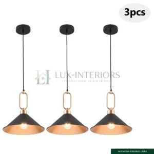 Industrial Pendant Lamp – Triple-Light Modern Farmhouse Ceiling Fixture – Black Finish