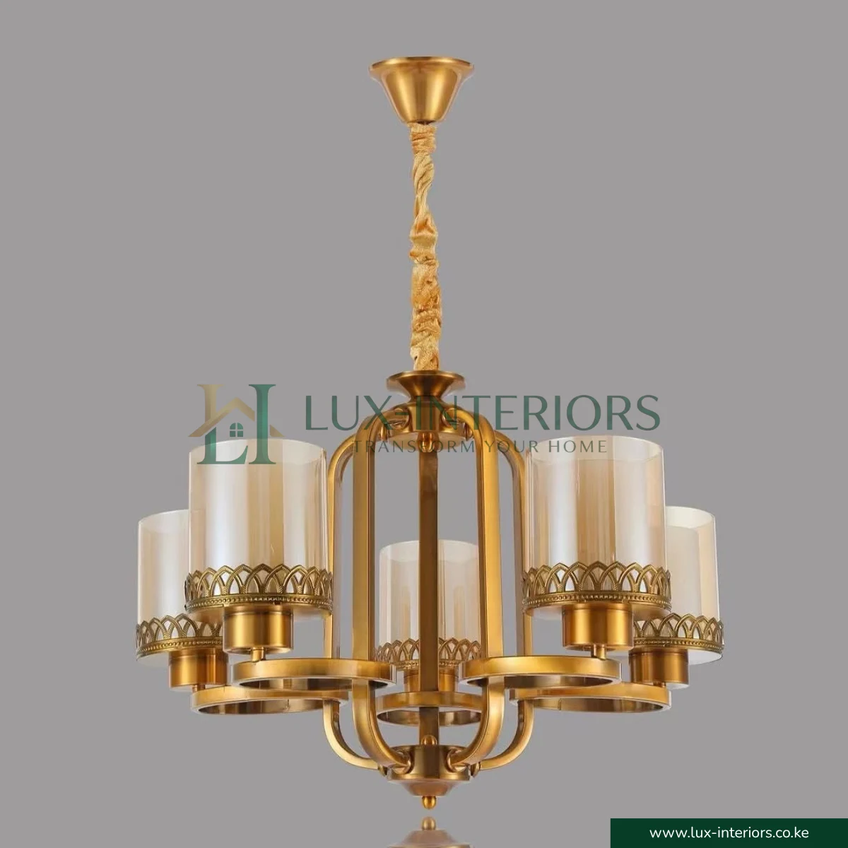 Vintage Brass Finish 6 Light Chandelier Featuring Glass Shades Lux Interiors.co .ke